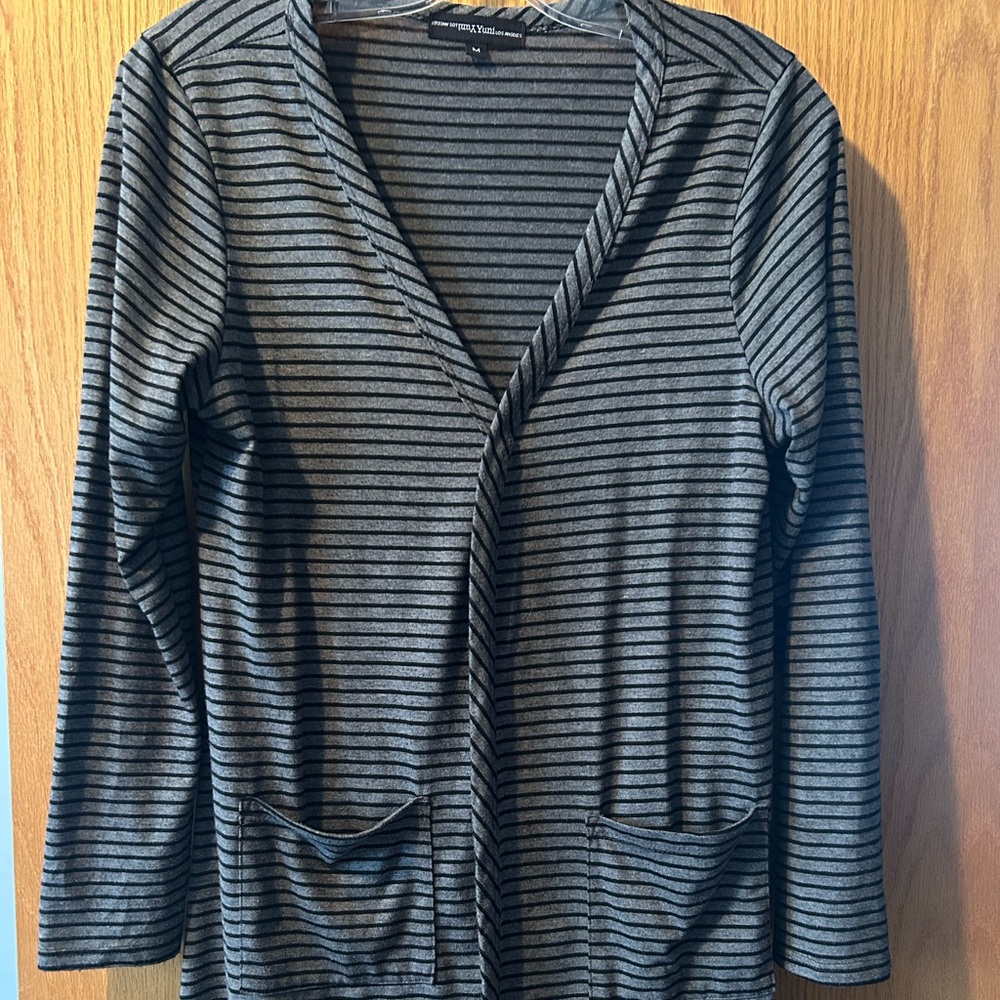 Striped Gray Women's Open Front Cardigan